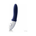 Deep blue ergonomic prostate massager with white base and control buttons by LELO, sleek and waterproof design.