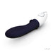 Deep blue ergonomic prostate massager with white control handle and multiple vibration settings by LELO.