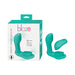 Teal Blaze Remote Satisfier with dual motors and wireless remote control shown with packaging box.