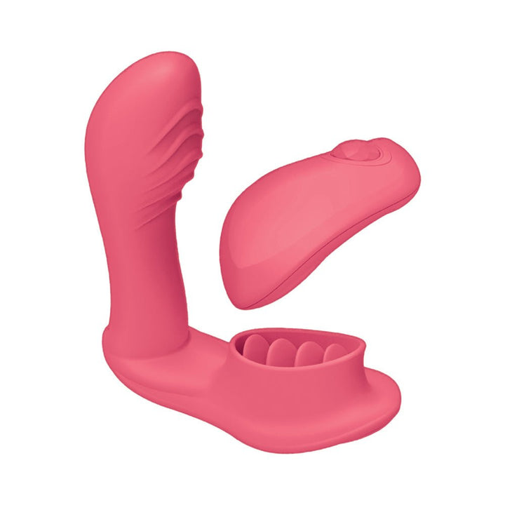 Pink dual-stimulation Blaze Remote Satisfier with textured internal and external motors and wireless remote control.