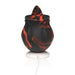 Black and red marbled silicone rose-shaped rimming toy on white USB charging base.