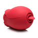 Red silicone rose-shaped personal massager with a small tongue-like feature and petal details.