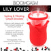 Red Bloomgasm Lily Lover clitoral stimulator with suction cup and vibration controls, made of premium silicone.