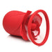 Red silicone Bloomgasm Lily Lover with clear suction cup and vibrating tongue detail.