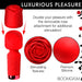 Red Bloomgasm Pleasure Rose Petite wand with removable textured rose silicone sleeve for added stimulation and premium smooth silicone material.