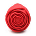 Close-up of red silicone rose-shaped attachment for a pleasure wand.