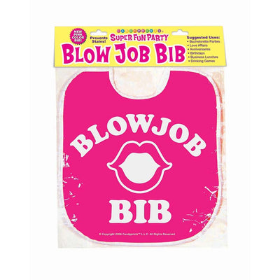 Pink novelty bib with white lips graphic and bold text, designed for playful party occasions and gag gifts.