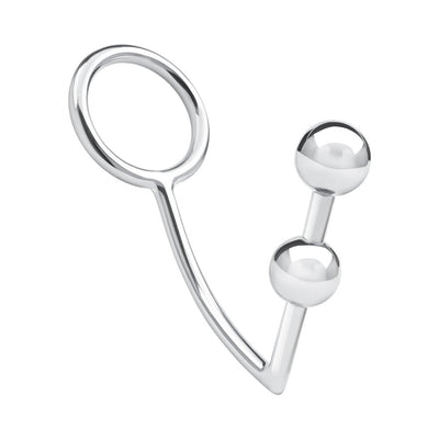 Blue Line 2 Bead Stainless Steel Anal Hook & Cock Ring Blue Line 2 Bead Stainless Steel Anal Hook & Cock Ring