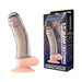 Clear textured 6.5-inch penis sleeve extension with stimulating nubs and suction base next to its Blue Line packaging box.