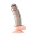 Clear textured 6.5-inch penis enhancing sleeve extension on flesh-tone base with suction cup.