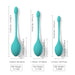 Bluebell Floral Kegel ball set in blue, three sizes with detailed dimensions and weights for pelvic floor exercise.