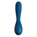 Blue silicone app-controlled G-spot vibrator with curved shape and heart-shaped control panel.