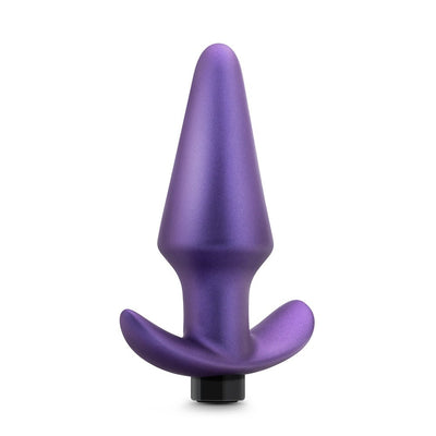 Sleek astro violet tapered anal plug with flared base and smooth silicone finish, designed for comfortable and secure wear.