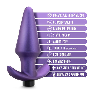 Purple Blush Anal Adventures Matrix Interstellar Plug with ergonomic design and key features listed alongside.