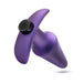 Astro violet ergonomic anal plug with flared base and black control button, sleek smooth finish.