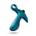 Lunar blue ergonomic anal plug with ring base and smooth iridescent finish designed for prostate stimulation.