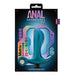 Blush Anal Adventures Matrix Teleportation Plug in lunar blue with ring base, shown in iridescent packaging.
