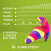 Colorful silicone vibrating plug with five speeds and unique vibration rhythms on a green background.