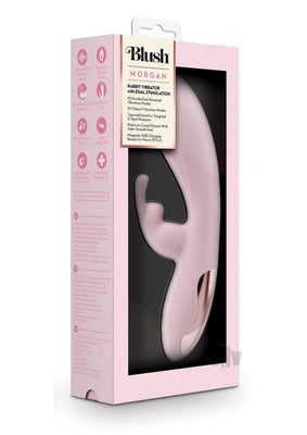 Blush Coll Morgan Pink dual stimulation rabbit vibrator in pink with sleek design, displayed in its packaging.