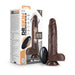 Chocolate-colored 8-inch silicone dildo with suction base and wireless remote, displayed with packaging.