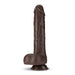 Chocolate-colored realistic silicone dildo with suction cup base, detailed texture, and lifelike design.