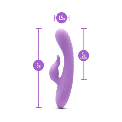 Purple Blush Evelyn Rabbit Vibrator with measurements showing 8 inches length and 1.5 inches width.