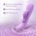 Purple Blush Evelyn Rabbit Vibrator with dual vibration points, 10 modes, and waterproof design splashing in water.