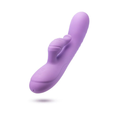Purple Blush Evelyn Rabbit Vibrator with dual stimulation design and smooth silicone finish isolated on white background.