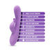 Purple Blush Evelyn Rabbit Vibrator with labeled features including USB rechargeable, waterproof, and ultra-soft silicone material.