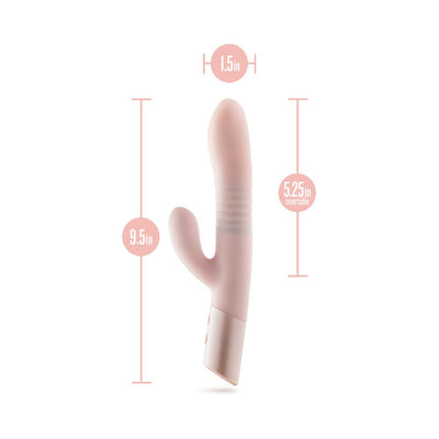 Blush Fraya Pink dual-stimulation vibrator with measurements showing 9.5 inch length and 1.5 inch width.