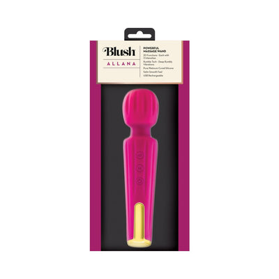 Blush Lush Allana velvet pink massage wand vibrator with flexible head in retail packaging.