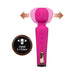 Pink wand vibrator with flexible head, three speeds, and 17 vibration patterns, featuring control buttons and metallic base.