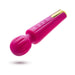 Pink wand vibrator with flexible rounded head and gold accent, featuring three control buttons on the handle.