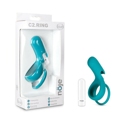Blush Noje C2 Ring in juniper teal with USB rechargeable bullet vibrator and packaging box.