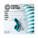 Teal silicone Noje C2 ring with dual loops and vibrating bullet, shown with vibration pattern chart on white background.
