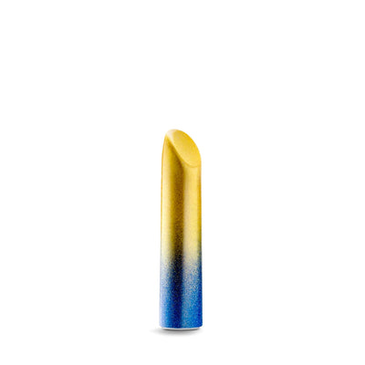 Compact bullet vibrator with a smooth, curved tip in a blue and yellow gradient finish.