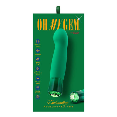 Blush Oh My Gem Enchanting Emerald green G-spot vibrator with rechargeable design and faceted gem detail on base.