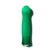 Emerald green G-spot vibrator with curved bulbous head and faceted gem-like base detail on white background.
