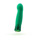 Emerald green curved vibrator with bulbous tip and faceted gem-like base detail on white background.