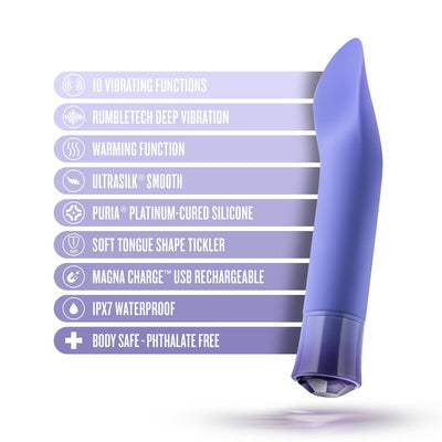 Purple Blush Oh My Gem Enrapture vibrator with 10 vibration modes, warming function, waterproof and USB rechargeable features.