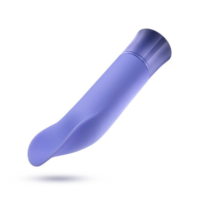 Sleek lavender silicone vibrator with curved, cupped tip and smooth finish for targeted clitoral stimulation.