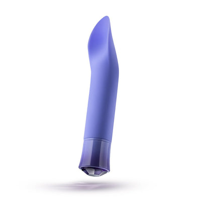 Sleek purple vibrator with curved tip and faceted base, designed for targeted clitoral and internal stimulation.