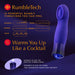 Purple Blush Oh My Gem Mystery Sapphire vibrator with 10 rumble vibration modes and warming function details.