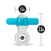 Blue and clear vibrating C ring with dimensions labeled 1.5 inches width and 3.5 inches height.