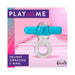 Blue vibrating C-ring with a smooth clear base and a 1-speed bullet vibrator, displayed on a pink background.