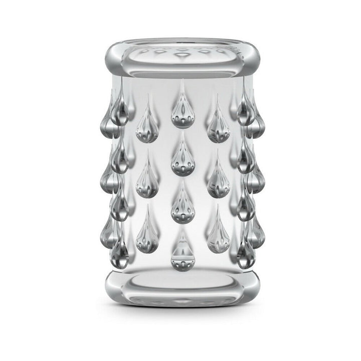 Clear textured stretchy cock sleeve with raised teardrop-shaped ticklers for enhanced sensation.