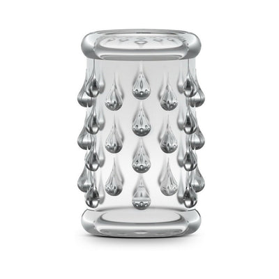 Clear textured stretchy cock sleeve with raised teardrop-shaped ticklers for enhanced sensation.