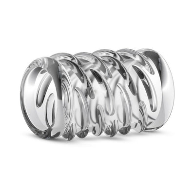 Clear textured soft cock sleeve with spiral ridges for enhanced sensation and a snug fit.