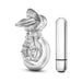 Clear vibrating tongue ring with textured clitoral stimulator and separate silver bullet vibrator.
