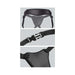 Black adjustable Body Dock Elite strap-on harness with padded back support and quick-release buckle close-up details.